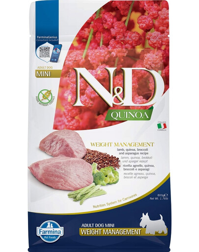FARMINA N&D Quinoa Weight Management Lamb & Broccoli Mini mazo šķirņu suņiem 800 g