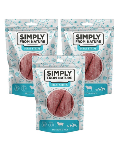 SIMPLY FROM NATURE Meat Strips Gaļas sloksnes ar aitas gaļu un rīsiem suņiem 3x80 g