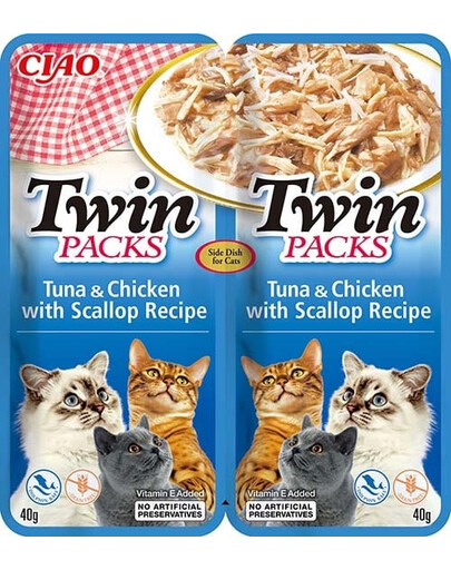 INABA Twin Tuncis ar vistu un ķemmīšgliemenēm buljonā kaķiem 2x40 g