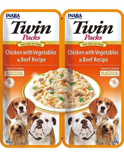 INABA Dog Twin Vistas, dārzeņu un liellopa gaļas buljons suņiem 2x40 g