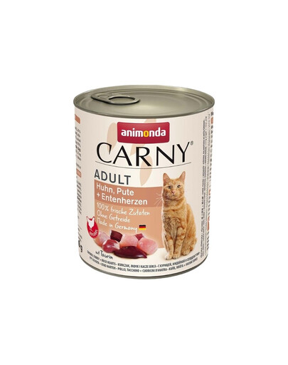 ANIMONDA Carny Adult Chicken&Turkey&Duck hearts 800 g vistas, tītara un pīles gaļa pieaugušiem kaķiem