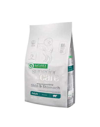 NATURES PROTECTION Superior Care Sensitive Skin&Stomach Lamb Adult All Breeds 1,5 kg ar jēra gaļu suņiem ar jutīgu ādu un gremošanas sistēmu
