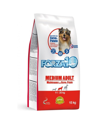 FORZA10 Medium Maintenance ar briežu gaļu un kartupeļiem sausā barība pieaugušiem vidēju šķirņu suņiem 15 kg