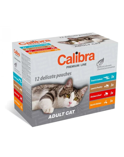 CALIBRA Cat Premium Line Adult Multipack 12x100 g maisiņi kaķiem