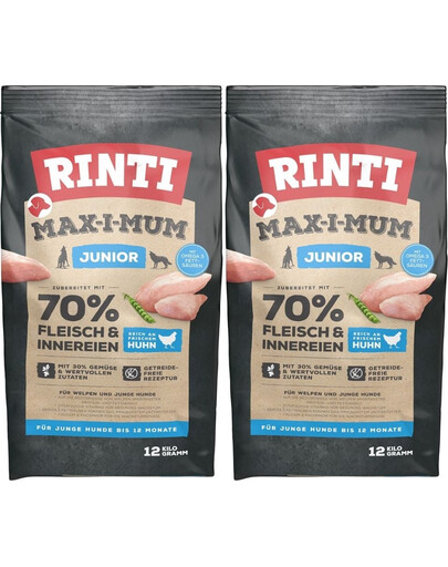 RINTI MAX-I-MUM Junior Vistas gaļa kucēniem 2 x 12 kg