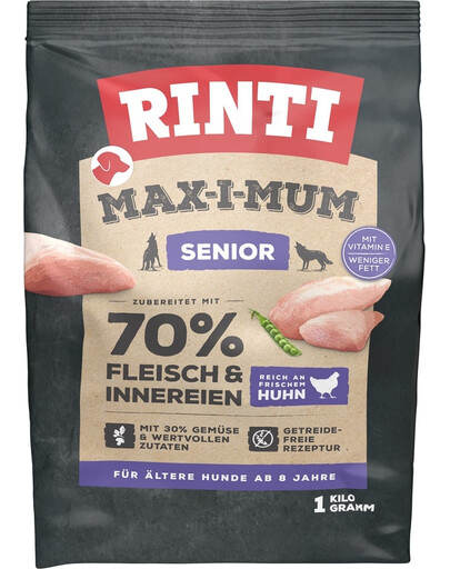 RINTI MAX-I-MUM Senior pieaugušiem - vecākiem suņiem ar vistas gaļu, bez glutēna 1 kg