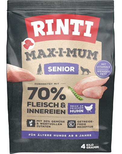 RINTI MAX-I-MUM Senior Chicken vecākiem suņiem 4 kg, bez graudaugiem