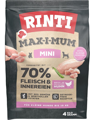 MAX-I-MUM Mini Adult Chicken mazām šķirnēm 4 kg ar vistas gaļu, bez graudaugiem
