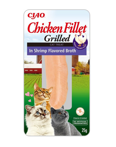 INABA CIAO Grilēta vistas fileja. Vistas fileja garneļu buljonā 25g