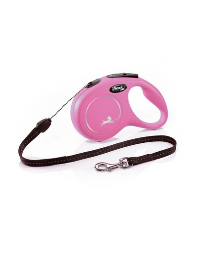 Flexi New Classic S pavada (virve), 8 m, rozā, līdz 12 kg