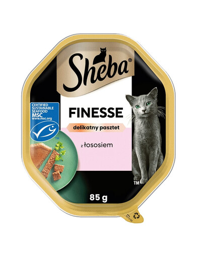 SHEBA Finesse trauciņš 85 g mitrā pilnvērtīgā barība pieaugušiem kaķiem ar lasi musā