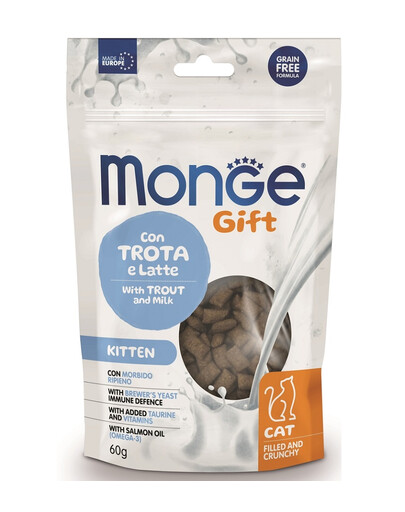 MONGE Gift Filled and Crunchy Kitten Forele ar pienu 60 g