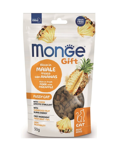 MONGE Gift Meat Minis Cat Adult Cūkgaļa ar ananāsiem un sieru 50 g