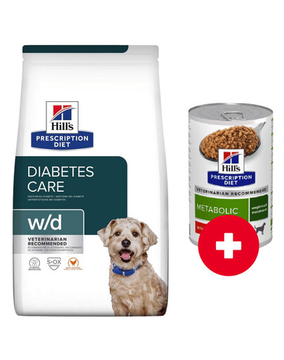 HILL'S Prescription Diet Diabetes Care w/d Canine 4 kg suņiem ar noslieci uz lieko svaru / pēc kastrācijas + 1 kārba BEZ MAKSAS