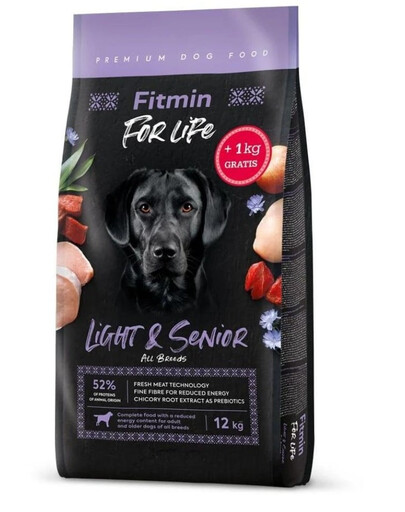 FITMIN Dog For Life Light & Senior barība pieaugušiem un vecākiem suņiem 12 + 1 kg