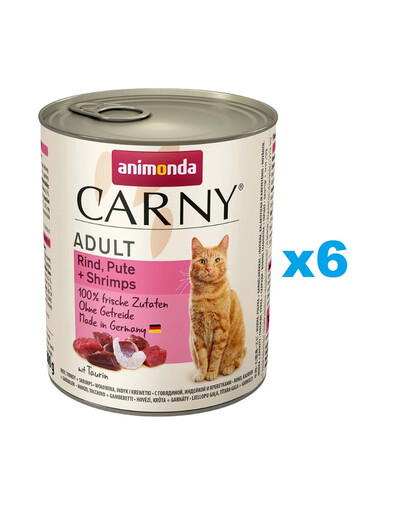 ANIMONDA Carny Adult rinkinys jautiena, kalakutiena ir krevetės 6 x 800 g