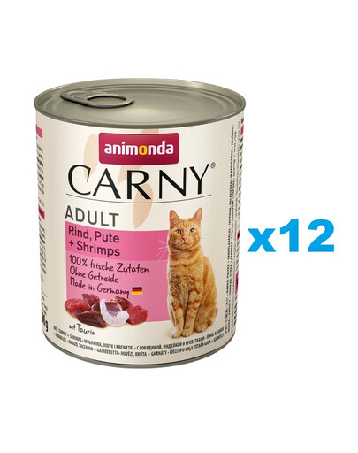 ANIMONDA Carny Adult rinkinys jautiena, kalakutiena ir krevetės12 x 800 g