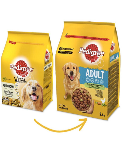 PEDIGREE Adult 3x2,6 kg ar vistas gaļu un dārzeņiem sausa pilnvērtīga barība pieaugušiem suņiem