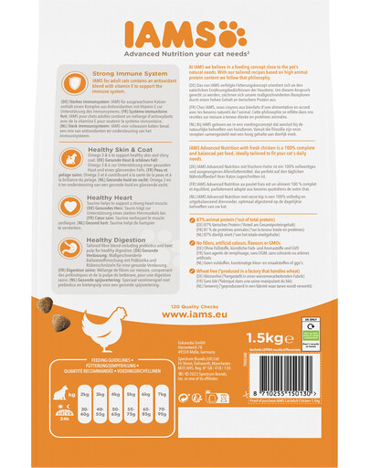 IAMS for Vitality Chicken Pieaugušo kaķu barība ar vistas gaļu 1,5 kg