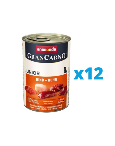 ANIMONDA GranCarno Junior komplekts ar liellopu un vistas gaļu 12 x 800 g