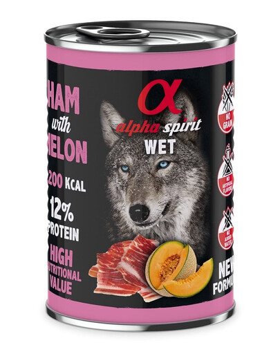 ALPHA SPIRIT Pilnvērtīga mitrā barība pieaugušiem suņiem, Šķiņķis ar meloni 400g