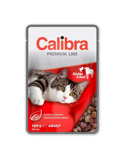 CALIBRA Cat Premium Line Adult Chicken&Beef 100 g ar liellopu un vistas gaļu kaķiem