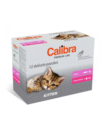 CALIBRA Cat Premium Line Kitten Multipack 12x100 g maisiņi kaķēniem