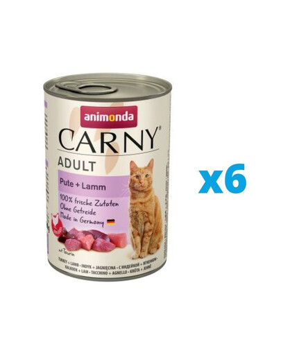 ANIMONDA Carny pieaugušajiem kaķiem ar tītaru un jēra gaļu 6 x 400 g