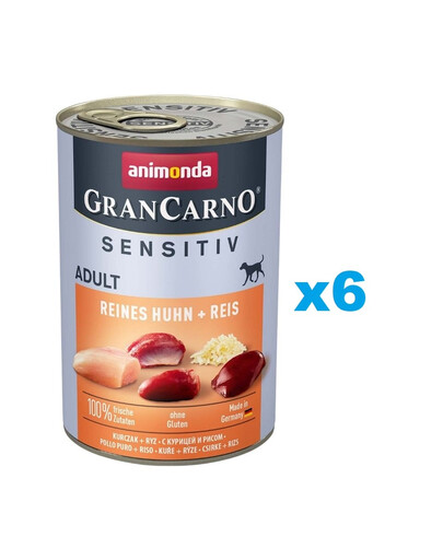 ANIMONDA GranCarno Sensitiv Pure Chicken&Rice 6x400 g vistas gaļa ar rīsiem jutīgiem pieaugušiem suņiem