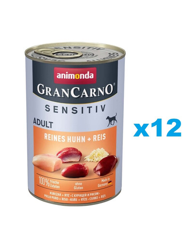 ANIMONDA GranCarno Sensitiv Pure Chicken&Rice 12x400 g vistas gaļa ar rīsiem jutīgiem pieaugušiem suņiem