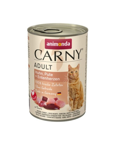 ANIMONDA Carny Adult ar vistas gaļu, tītara gaļu un pīļu sirdīm, 400 g