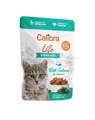 CALIBRA Cat Life Pouch Sterilised Salmon in gravy 85 g lasis mērcē sterilizētiem kaķiem