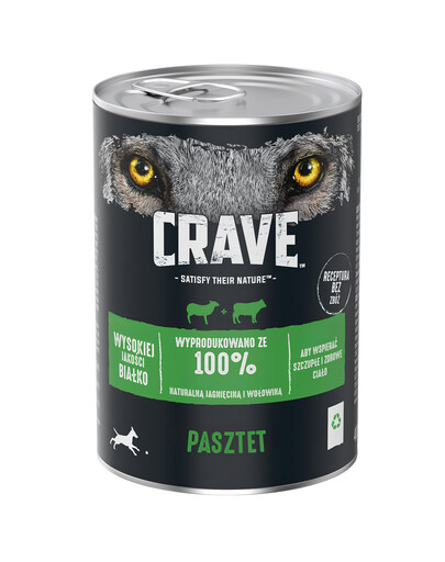 "CRAVE konservu kārba 400 g - pastēte ar jēra un liellopa gaļu (pilnvērtīga mitrā barība pieaugušiem suņiem bez graudaugiem) "