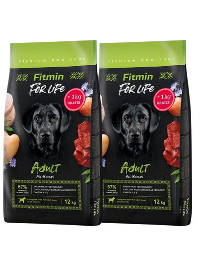FITMIN Dog For Life Adult 26 kg (12x3 kg) pieaugušam sunim