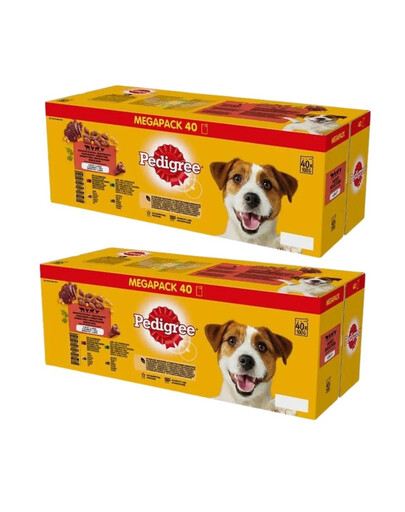 PEDIGREE Adult Želatīna maisiņš 80x100g Jauktas garšas ar liellopu gaļu, vistas gaļu, jēra gaļu, mājputnu gaļu