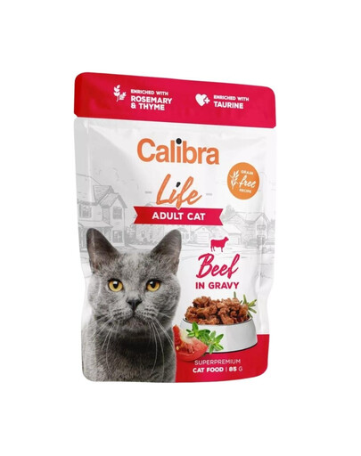 CALIBRA Cat Life Pouch Adult Beef in gravy 85 g liellopu gaļa mērcē kaķiem