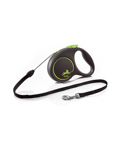FLEXI Black Design S Cord 5 m melnas ar zaļu automātiskā pavadiņa
