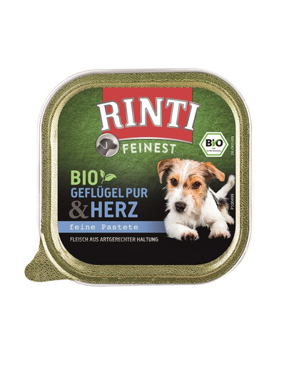 RINTI Feinest Bio mājputnu gaļa Pure&Poultry sirdis paplāte 150 g