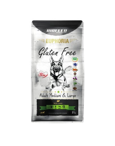 BIOFEED EUPHORIA Gluten Free ar jēra gaļu vidēju un lielu šķirņu suņiem 12 kg