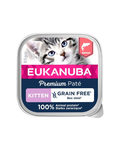 EUKANUBA Grain Free Kitten pastētē Laši 16 x 85 g