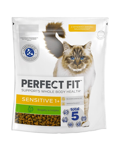 PERFECT FIT (Sensitive 1+) 6x750 g Bagāts ar tītaru - sausā barība kaķiem ar jutīgu gremošanas sistēmu
