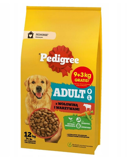 PEDIGREE Adult 9+3 kg ar liellopu gaļu un dārzeņiem lieliem un vidējiem suņiem