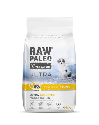 RAW PALEO Ultra Turkey Medium&Large Puppy 750g vidēju un lielu šķirņu kucēniem tītars