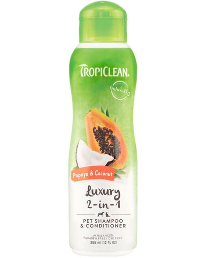 TROPICLEAN Papaija kokosriekstu šampūns un kondicionieris 355ml suņu un kaķu