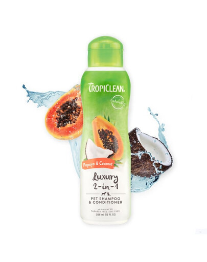 TROPICLEAN Papaija kokosriekstu šampūns un kondicionieris 355ml suņu un kaķu