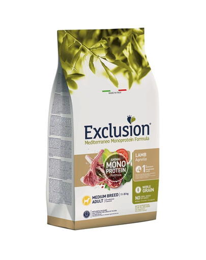 EXCLUSION MonoProtein Noble Grain vidējo šķirņu suņu barība ar jēra gaļu 12 kg.