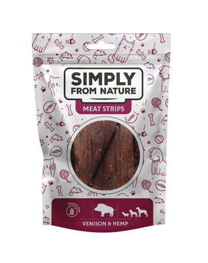 SIMPLY FROM NATURE Meat Strips Gaļas sloksnes ar brieža gaļu un kaņepēm suņiem 80 g