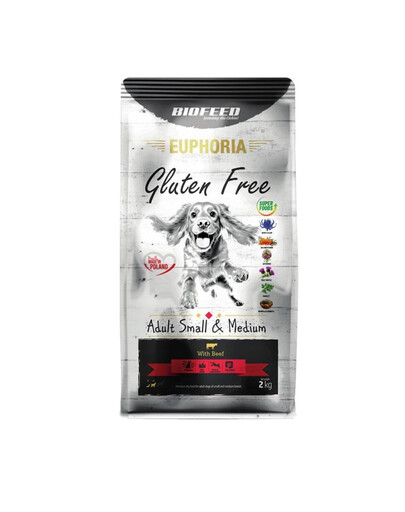 BIOFEED EUPHORIA Gluten Free ar liellopu gaļu maziem un vidējiem suņiem 12 kg