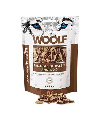 WOOLF Rabbit And Cod Triangle 100g trīsstūri ar jēra gaļu un mencu