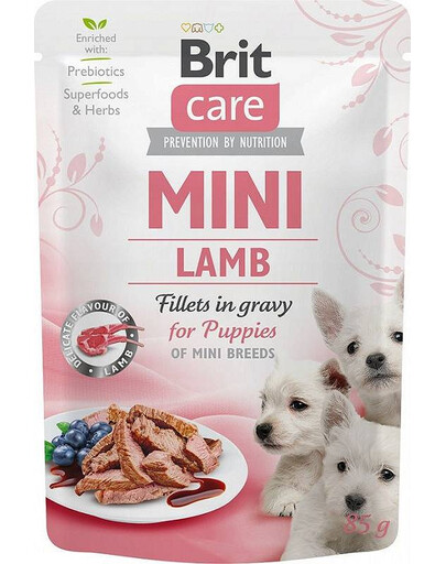 BRIT CARE Mini Puppy Pouch Lamb 85g ar jēra gaļu mazu šķirņu kucēniem